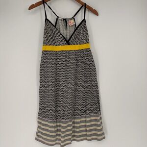 Roxy Sundress Women XL Geometric Print Empire Waist Black White Yellow Summer